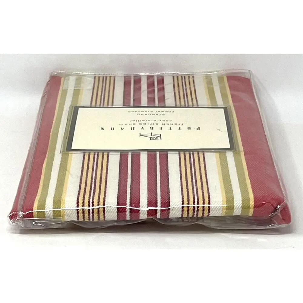 Pottery Barn French Stripe Red Multi Standard Sham COTTON TWILL New In Package